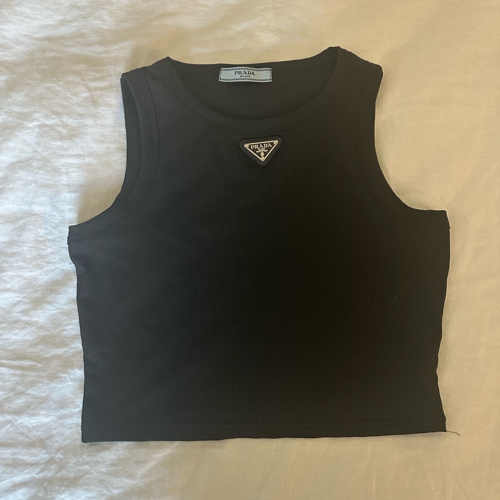 Designer Inspired Black Sleeveless Ribbed Top